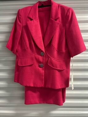 Women's Hot Pink Tailored Blazer 2 piece skirt Set